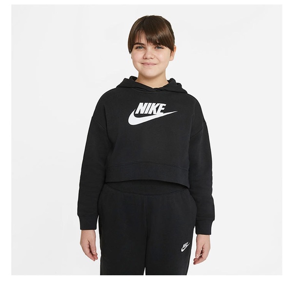NIKE Juiniors Girls Black Logo Crop Club Hoodie - Picture 1 of 8